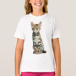 Whimsical Teal Spotted Savannah Kitten Kids T-Shirt