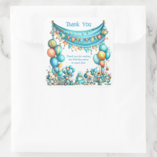 Whimsical Teal Thank You Birthday Square Sticker
