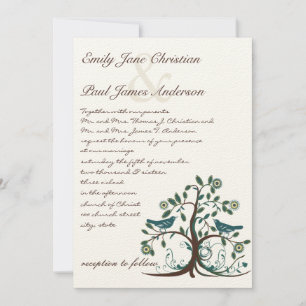 Whimsical Teal Yellow & Brown Tree Wedding Invitation