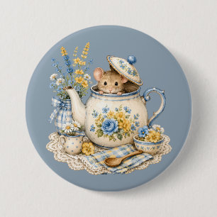 Whimsical Teapot Mouse Cottagecore Blooms 7.5 Cm Round Badge