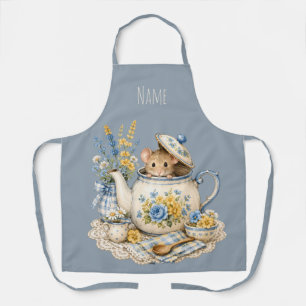 Whimsical Teapot Mouse Cottagecore Blooms Apron