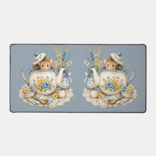 Whimsical Teapot Mouse Cottagecore Blooms Desk Mat