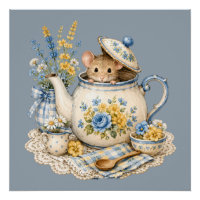 Whimsical Teapot Mouse Cottagecore Blooms