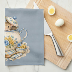 Whimsical Teapot Mouse Cottagecore Blooms Tea Towel