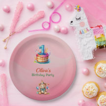 Whimsical Teddy Bear 1st Birthday Paper Plates