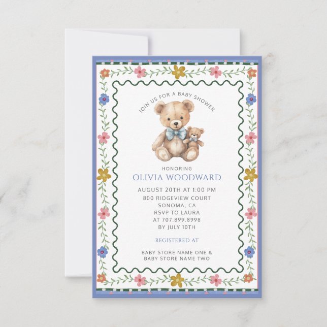 Whimsical Teddy Bear Baby Shower Invitation (Front)