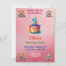 Whimsical Teddy Bear First Birthday Invitation 