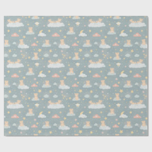 Whimsical Teddy Bear on Clouds Night Wrapping Paper