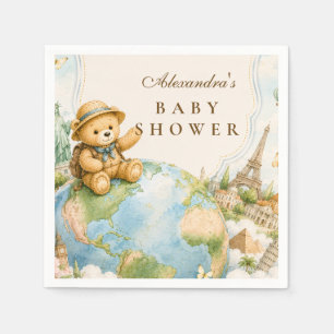 Whimsical Teddy Bear Travel Baby Shower Napkin