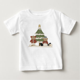 Whimsical Teddy Bears and Christmas Tree Baby T-Shirt