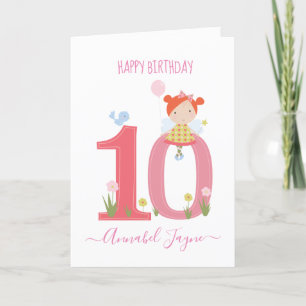 Whimsical Tenth birthday fairy cute pink Card