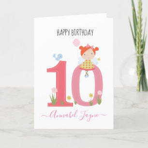 Whimsical Tenth birthday fairy cute pink Card