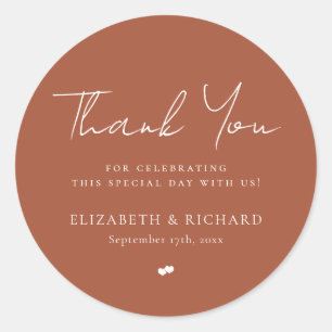 Whimsical Terracotta Burnt Thank You Wedding Classic Round Sticker