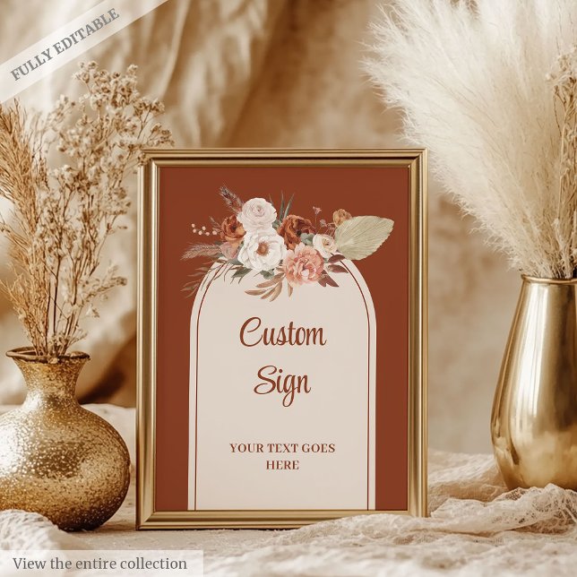 Whimsical Terracotta Pampas Sage Boho Arch Custom  Poster (Whimsical Terracotta Pampas Sage Boho Arch Custom Sign)