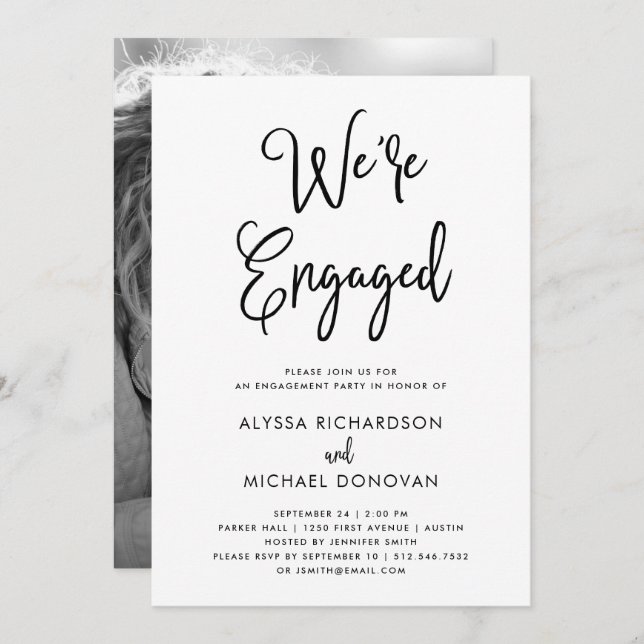Whimsical Text with Photo | Engagement Party Invitation (Front/Back)