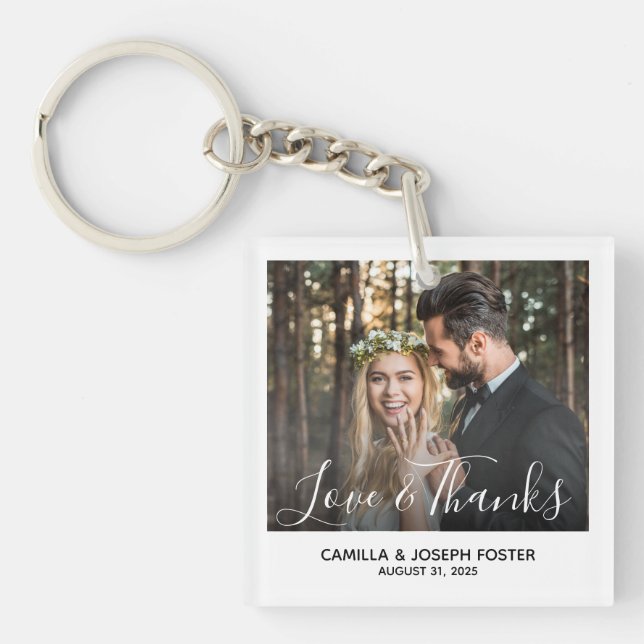 Whimsical Thank You Photo Wedding Favour Key Ring (Front)