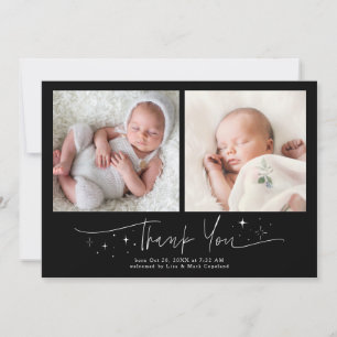 Whimsical Thank You Script Black Birth Announcement