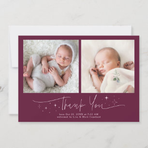 Whimsical Thank You Script Cranberry Birth Announcement