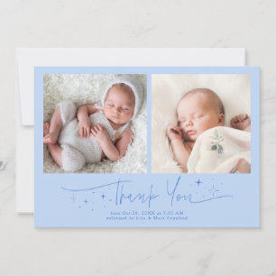 Whimsical Thank You Script Icy Blue Birth Announcement
