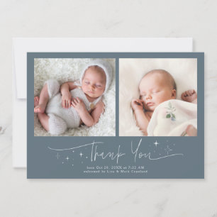 Whimsical Thank You Script Slate Blue Birth Announcement