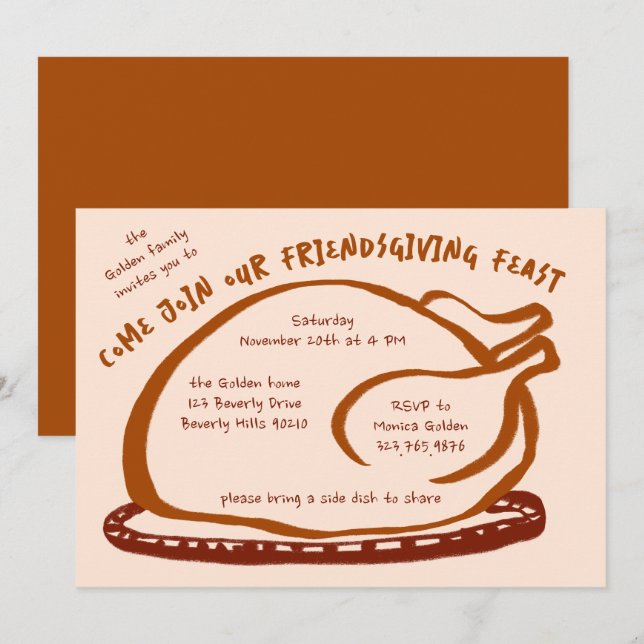 Whimsical Thanksgiving Friendsgiving Dinner Custom Invitation (Front/Back)