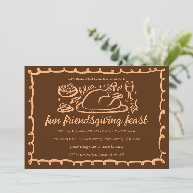 Whimsical Thanksgiving Friendsgiving Dinner Custom Invitation (Standing Front)
