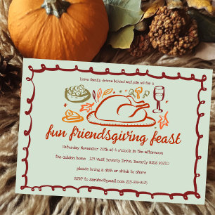 Whimsical Thanksgiving Friendsgiving Dinner Custom Invitation