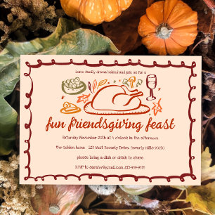 Whimsical Thanksgiving Friendsgiving Dinner Custom Invitation