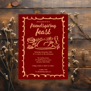 Whimsical Thanksgiving Friendsgiving Dinner Custom Invitation