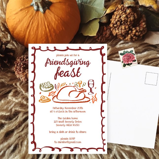 Whimsical Thanksgiving Friendsgiving Dinner Custom Postcard (Whimsical Thanksgiving Friendsgiving Dinner Custom Postcard)