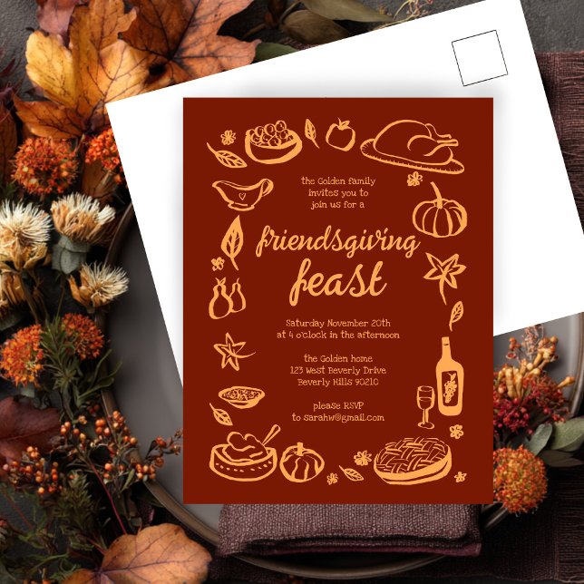 Whimsical Thanksgiving Friendsgiving Dinner Custom Postcard (Whimsical Thanksgiving Friendsgiving Dinner Custom Invitation Postcard
)
