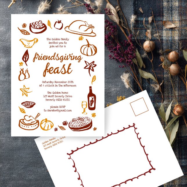 Whimsical Thanksgiving Friendsgiving Dinner Custom Postcard (Whimsical Thanksgiving Friendsgiving Dinner Custom Postcard Invitation
)