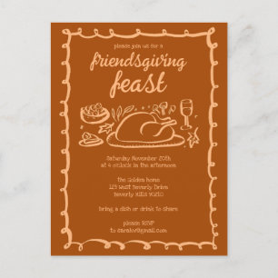 Whimsical Thanksgiving Friendsgiving Dinner Custom Postcard