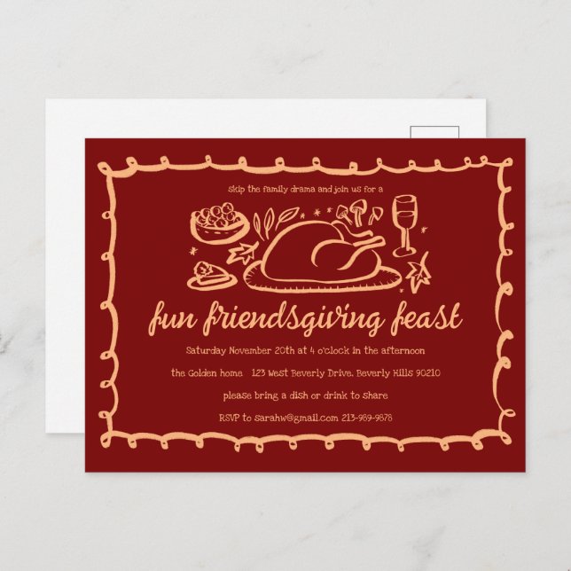 Whimsical Thanksgiving Friendsgiving Dinner Custom Postcard (Front/Back)