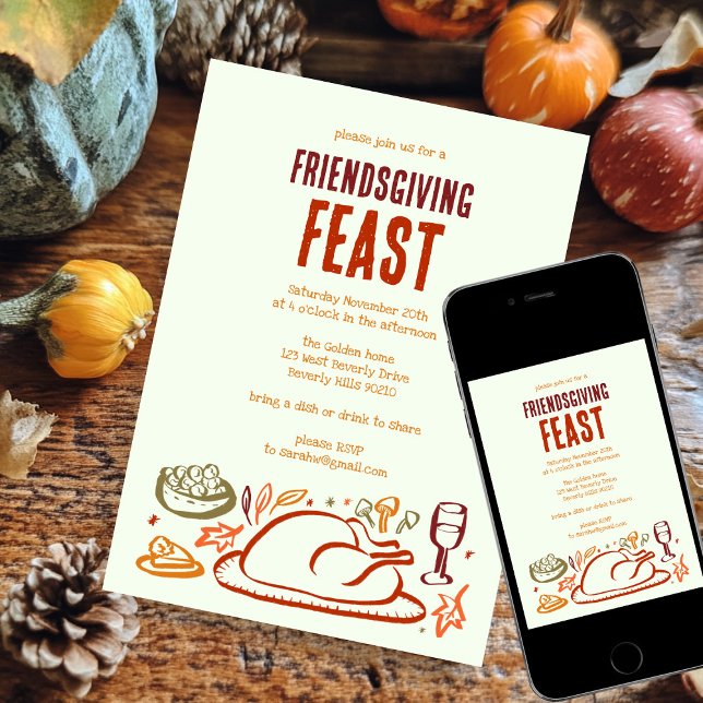 Whimsical Thanksgiving Friendsgiving Dinner Party Invitation (Whimsical Thanksgiving Friendsgiving Dinner Party Invitation Digital Download evite)