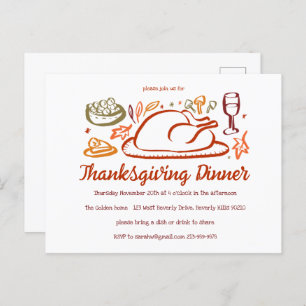 Whimsical Thanksgiving Friendsgiving Dinner Party Postcard