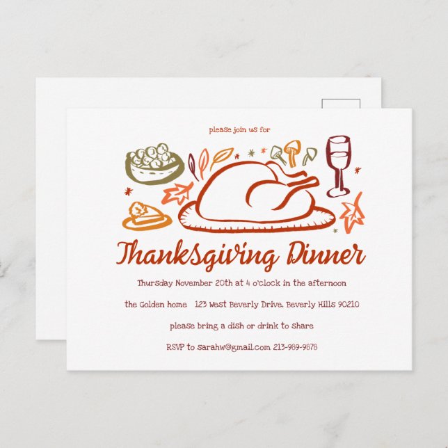 Whimsical Thanksgiving Friendsgiving Dinner Party Postcard (Front/Back)
