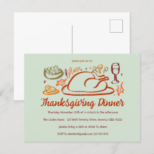 Whimsical Thanksgiving Friendsgiving Dinner Party Postcard