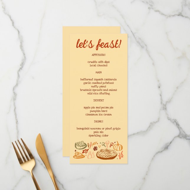 Whimsical Thanksgiving Friendsgiving Holiday CUSTO Menu (Front/Back In Situ)