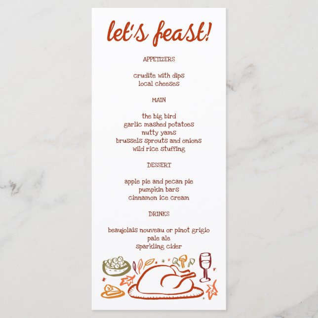 Whimsical Thanksgiving Friendsgiving Holiday CUSTO Menu (Front)