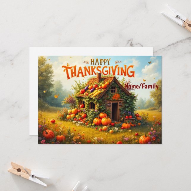 Whimsical Thanksgiving Harvest Card (Front/Back In Situ)
