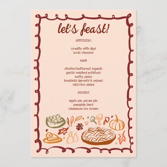Whimsical Thanksgiving Holiday Vegetarian CUSTOM Menu (Front)