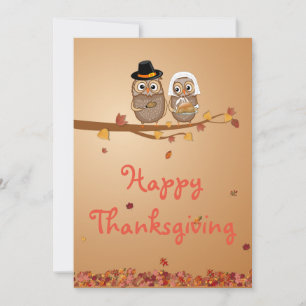 Whimsical Thanksgiving Owls Holiday Card