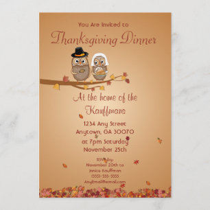 Whimsical Thanksgiving Owls Invitation Card