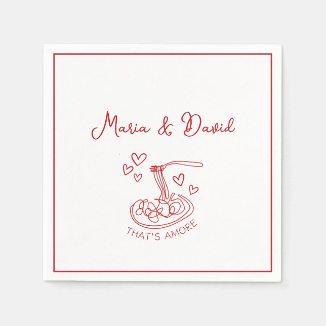 Whimsical That's Amore Custom Red Italian Wedding  Napkin (Front)