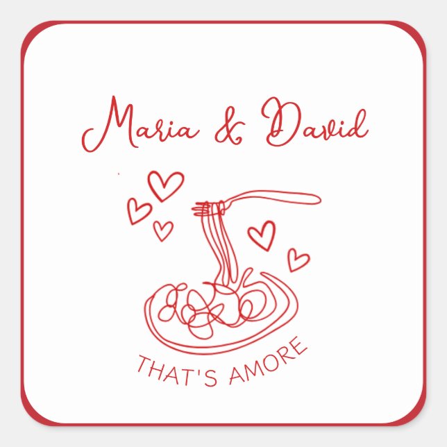 Whimsical That's Amore Custom Red Italian Wedding  Square Sticker (Front)