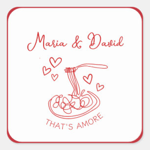 Whimsical That's Amore Custom Red Italian Wedding  Square Sticker