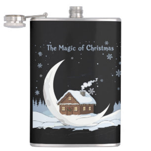 Whimsical "The Magic of Christmas" Santa Sleigh Hip Flask