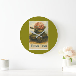 Whimsical Think Tank Cartoon Design Large Clock