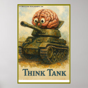 Whimsical Think Tank Cartoon Design Poster